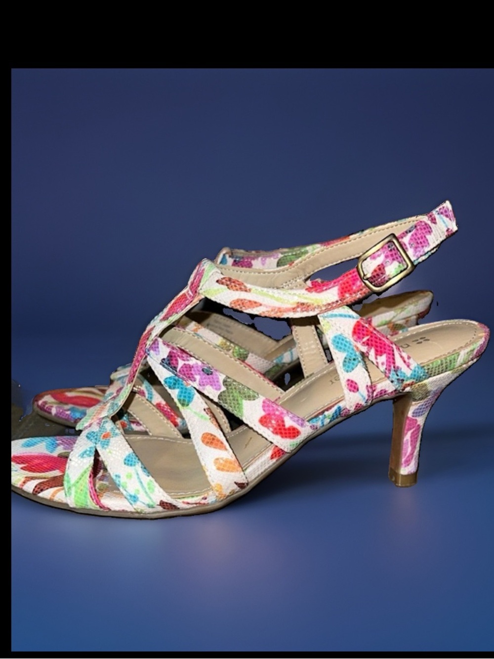 Naturalizer Multicolor Floral Strappy Heels - Pink/Green/Blue/Orange